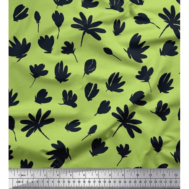 Soimoi Silk Fabric Wildflower Floral Printed Fabric 1 Yard 42 Inch Wide
