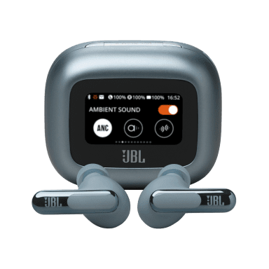 JBL Live Beam 3 Écouteurs TWS Bleus avec Étui de Recharge Intelligent Affichant les Commandes Sonores Ambiantes, Incluant ANC toggle sur un Affichage Numérique, Dotés d'Écouteurs true wireless à Réduction de Bruit avec Audio Haute Résolution et Réglages Personnalisables pour un Son Immersif et des Appels Clairs.