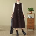 thumbnail image 4 of QATAINLAV Robe Débardeur en Velours Côtelé pour Femme à Boutons, Décontractée, Col Ras du Cou, Sans Manches, Robe Chasuble au-Dessus du Genou, Longue Robe Salopette avec Poches, Café m Ventes Prime, 4 of 6