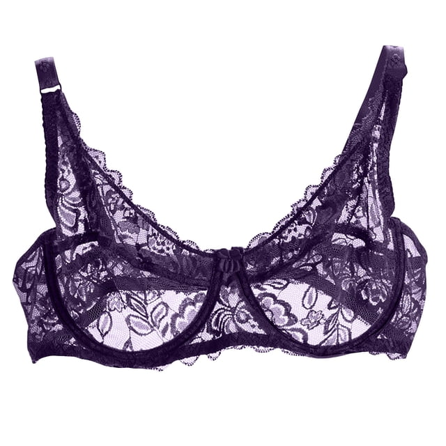 WMTBSRSW Women's Floral Lace Bra Full Coverage See Through Bralettes Demi Sheer Mesh Balconette Bralette Unlined Underwire Embroidered Mesh Soft Bralettes