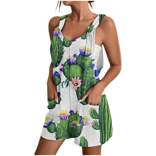 IROINID Femmes Imprimé Shorts Combinaisons, Femmes Été Confortable Bretelles Décontractée Impression Shorts Poche Combinaison Short Violet M