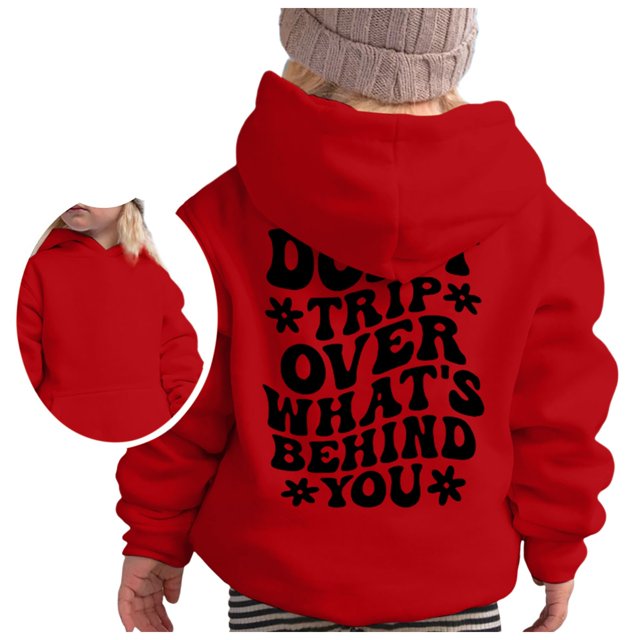 FAOWME Sweat à Capuche pour Filles Manches Longues Chandail en Molleton Graphique Mignon pour Enfants Rouge 3-4 Ans