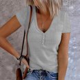 thumbnail image 2 of UPPADA Ribbed Shirts Tops Women Summer - Womens Short Sleeve Ribbed Tops Basic Knit Shirts Button V Neck Casual Summer Tshirt, 2 of 6
