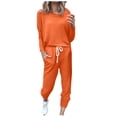 thumbnail image 1 of Mrat Jogging Suits for Women 2 Piece Set 2 Piece Jogging Sets Solid Polyester Long Sleeve Sweatsuits Sets Two Piece Track Suits Drawstring High Waist Pants Set Comfy Outfits D-Orange L, 1 of 5