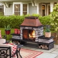 thumbnail image 1 of SUNJOY 82 in. Outdoor Wood-Burning Stone Fireplace with Chimney, 2 Side Shelves, Log Holders, Locking Mesh Doors, Removable Grate, Ash Pan and Fire Poker, Antique Copper, 1 of 9