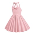 thumbnail image 4 of Zwiiyzr 3-8 Years Girls 1950S Vintage Dresses Summer Halter Neck Solid Colour Retro Dresses Pink, 4 of 5