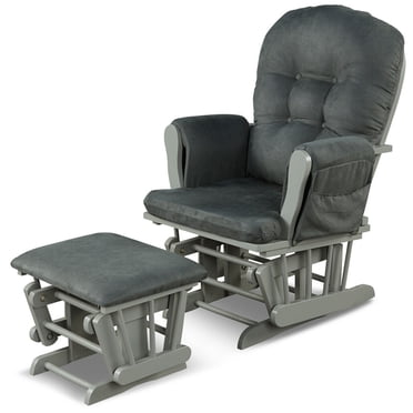Gymax Ensemble de Coussins pour Fauteuil Berçant et Ottoman en Bois pour Chambre de Bébé, Gris Foncé