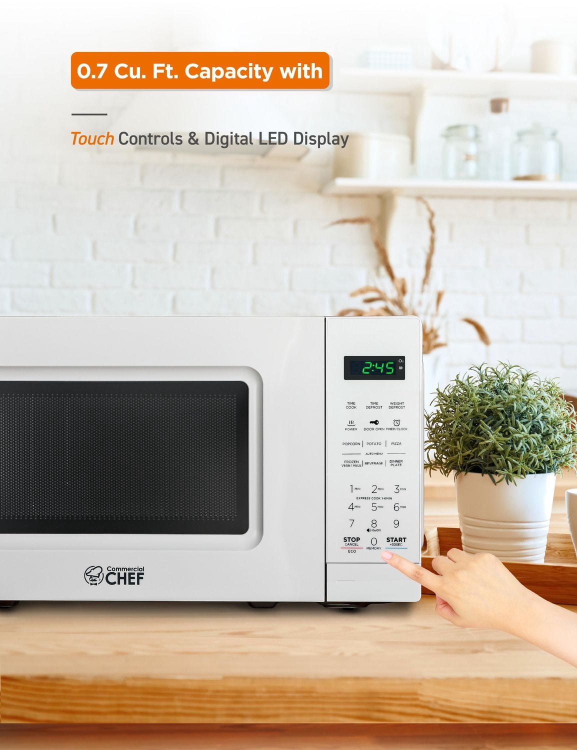 Micro-ondes de comptoir Commercial Chef de 0,7 pi³ avec affichage numérique, blanc Micro-ondes avec 10 niveaux de puissance