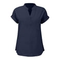 thumbnail image 5 of WEIYLL Womens Tshirt Summer Loose Fit V Neck Curved Hem Flowy Solid Navy Tee Sizes XXL, 5 of 5