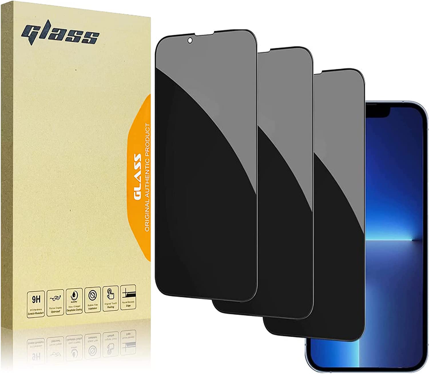 [3 Pack] Privacy Screen Protector for iPhone 13 Pro Max, Full Cover Anti-Spy Screen Protector Tempered Glass