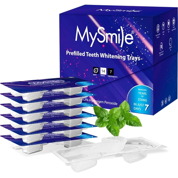 MySmile 7 Treatments Prefilled Teeth Whitening Trays Kit with 12% Hydrogen Peroxide Teeth whitening Gel for Sensitive Teeth, Fast-Result Vegan Teeth Whitener Tooth St