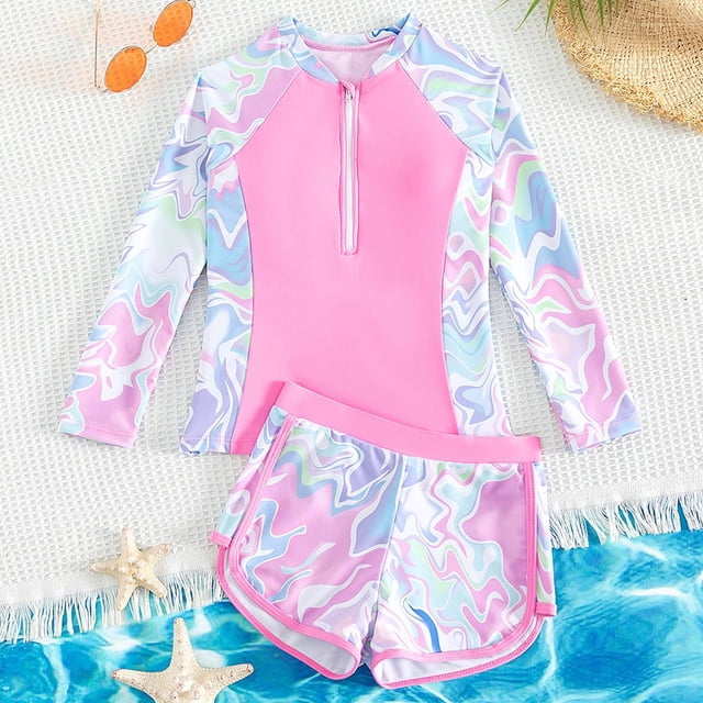 Kid Girls Swimsuit 2 Piece Summer Tankini Bathing Suit Striped Ruffle Girl Bathing Suit 9-10