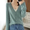 thumbnail image 5 of Cardigan Manteau Doux en Tricot pour Femmes, Mode Durable, Printemps et Automne, Décontracté, Ample, Uni, Manches Longues, Col en V, à Boutons - Hontri, 5 of 5