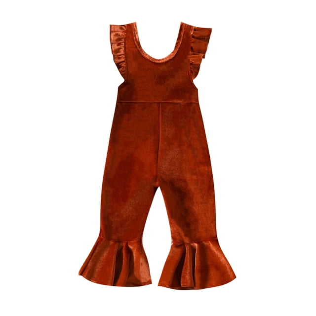 WEIYLL Girls Bodysuits Ruffles Fly Short Sleeve Solid Bottoms Flare Legs Summer A Kids Clothing for 6-12 Months