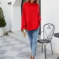 thumbnail image 5 of TIMIFIS Red Womens' Turtleneck Long Sleeve Cable Knit Sweaters Oversized Sweaters Fall Long Sleeve Spilt Hem Tunic Pullover Sweater Knit TopsFall/Winter, 5 of 5