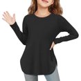 thumbnail image 2 of Plebaso Girls Long Sleeve Shirts Crewneck Casual Tops Kids Solid Color Loose Blouses for Spring Summer, 2 of 7