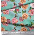 thumbnail image 3 of Soimoi Tissu en Coton Cambric Vert Imprimé Feuilles & Roses au Mètre 42 Pouces de Large, 3 of 3