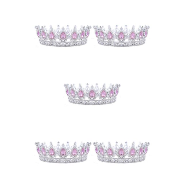 ZheElen Alloy Durable And Non-deforming Rhinestone For Wedding Or Cosplay Family Wedding Hair Crown Silver + pink 5Set