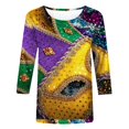 thumbnail image 4 of Outfmvch Chemises Mardi Gras pour Femmes, Manches 3/4 Hauts pour Femmes, Tenue Mardi Gras pour Femmes, Blouses pour Femmes, Hauts d'Entraînement pour Femmes, Tunique Graphique de Carnaval Manches 3/4 Col Rond Blouse Blanche L, 4 of 5