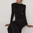 thumbnail image 5 of RXMEKW Asymmetrical Neck Maxi Dress for Women Long Sleeve Ruched-Waist Slim Fit Solid Color, 5 of 5