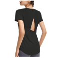 thumbnail image 1 of Blouses pour Femmes Col Rond Uni Décontracté Sport Manches Courtes Ajouré Respirant Paréo Yoga, 1 of 1