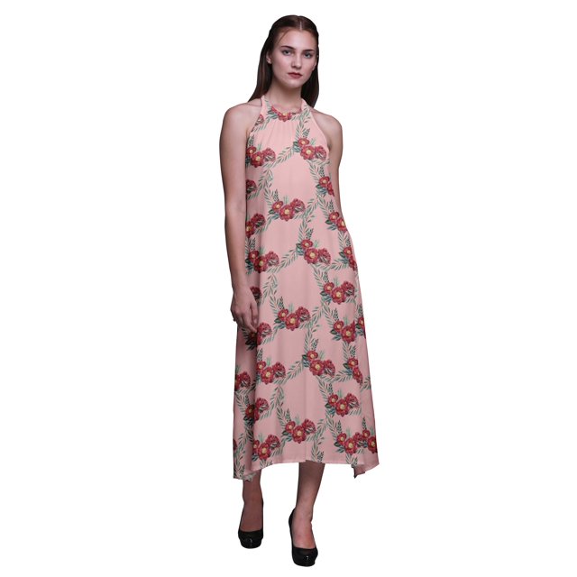 Bimba Floral Causal Long Dos Nu Licol Robe de Plage Imprimé Femmes-X-Petit