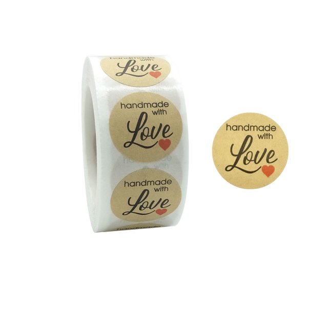 AYktou Valentines Day Gifts,Stickers Paper Kraft 1 Inches Hand Made With 500 Labels Per Roll Made With Stickers Of Love For Packaging Baking Round Labels Hand Made Valentines Day Sticker Roll