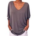 thumbnail image 2 of Pompotops Hauts d'Été Mode Femme Col en V Manches 3/4 Couleur Unie, 2 of 7