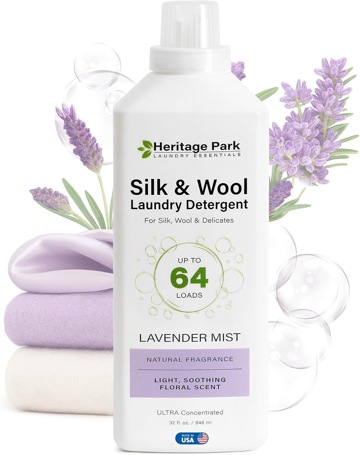 Heritage Park Laundry Essentials Silk & Wool All-Natural Lavender Mist Scent, pH-Neutral Laundry Detergent 32 fl oz