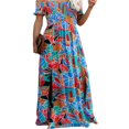 thumbnail image 3 of Femmes Boho Beach Dress Off Épaule Robe à Manches Courtes Floral Ample Coupe Longue Robe Fendue, 3 of 6