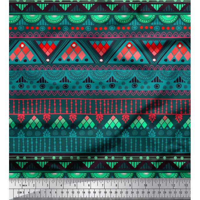 Soimoi Polyester Crepe Fabric Geometric & Semi Mandala Decorative Fabric Prints by Yard 52 Inch Wide
