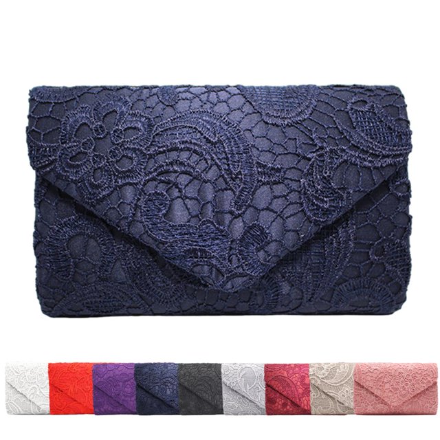 CHOK Lace Floral Envelope Handbag Evening Bag Wedding Bride Party Bag Coin Purses-White