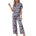 thumbnail image 2 of INSPIRE CHIC Ensemble de Pyjama en Satin pour Femme Soie Floral Manches Courtes Haut et Pantalon 2 Pcs Pyjamas TG Violet, 2 of 6