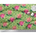 thumbnail image 2 of Soimoi Tissu en Voile de Coton Vert Imprimé Feuilles & Roses au Mètre 42 Pouces de Large, 2 of 3