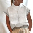 thumbnail image 2 of Birdeem Womens Spring Summer Solid Color Casual High Neck Top Cotton Hollow Out Design Blouses, 2 of 12