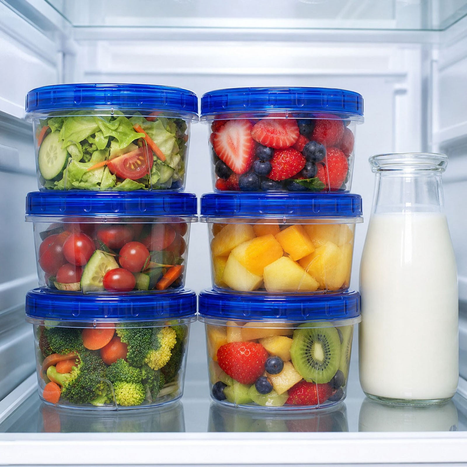 Birdeem 6 Plastic Food Storage Containers with Lids, Microwave and Refrigerator Safe Reusable Containers, Stackable Meal Prep Containers for Kitchen, Lunch, and Leftovers