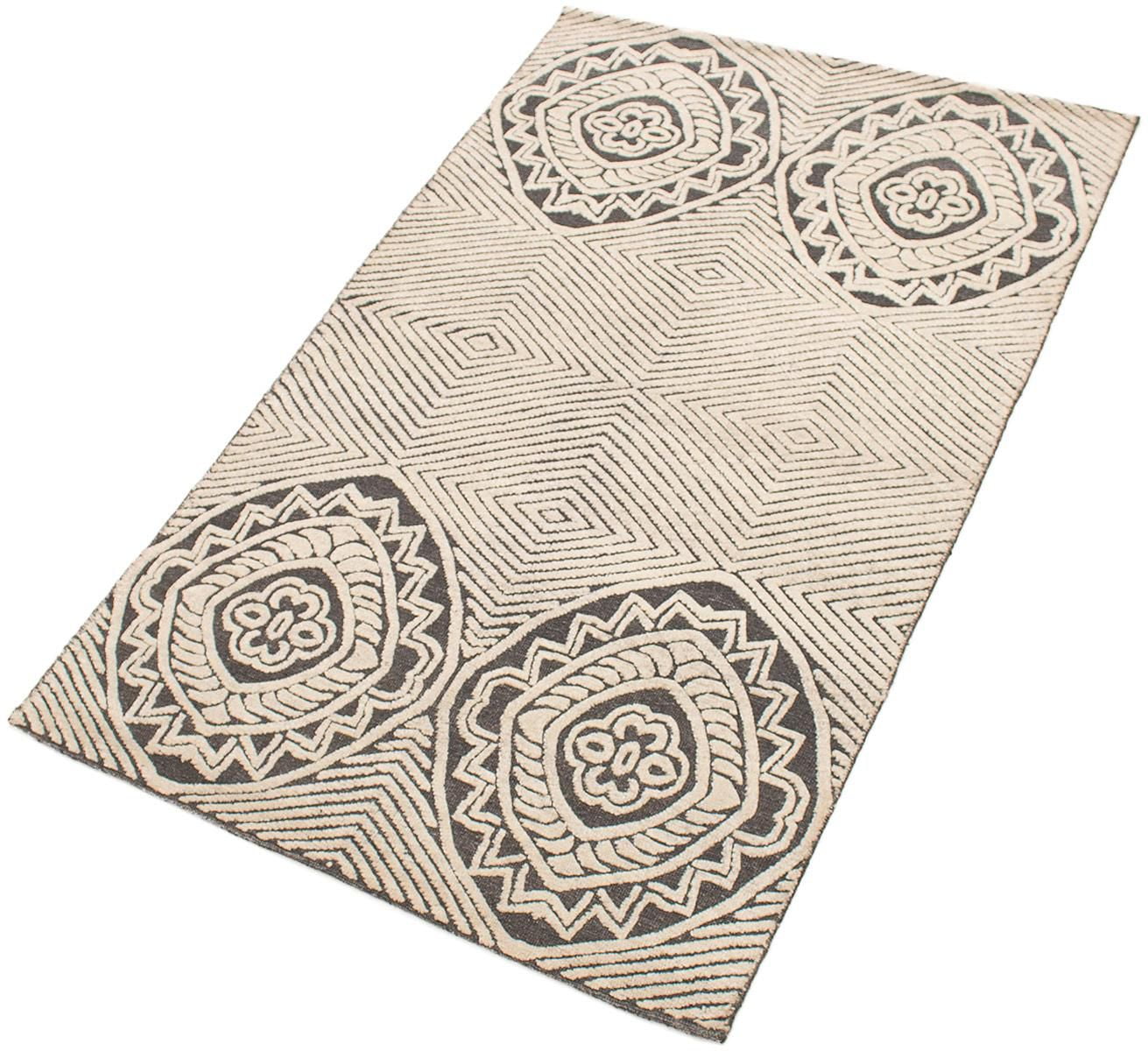 ECARPETGALLERY Tapis Noué à la Main pour Salon, Salle à Manger et Chambre à Coucher Transitionnel Collection La Seda 5'3" x 8'2" en Gris