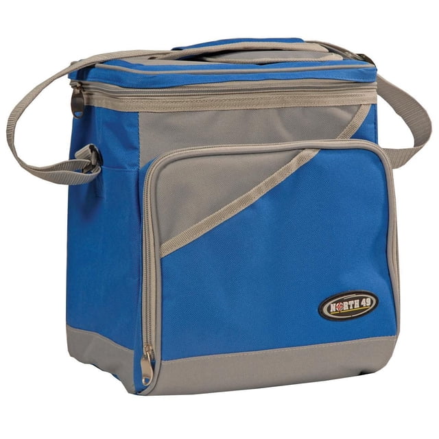 North 49 Sac Isotherme à Parois Souples Moyennes en Bleu et Gris, polyester durable avec Isolation en Mousse et Doublure en PVC Scellée à la Chaleur, Doté d'Un Dessus à Fermeture à Glissière et de Poches Isolées à l'Avant, d'Une Poche à Rabat, d'Une Bandoulière Ajustable et de Sangles de compression pour le Pliage et le Rangement, Idéal pour le camping et l'Utilisation Extérieure.