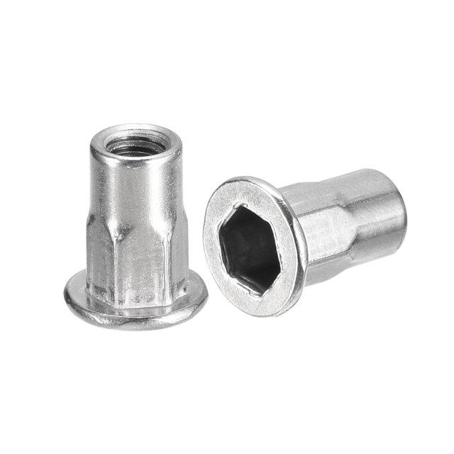 Unique Bargains M4 Half Hex Body Rivet Nuts, 60 Pack 304 Stainless Steel Flat Head Threaded Insert Nuts