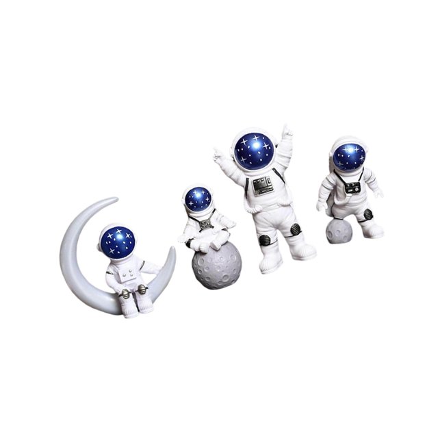 4 Pcs Statue d'Astronaute Figurine de Spaceman Décoration Maison Blanc Bleu