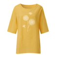 thumbnail image 4 of Pxiakgy Chemises pour Femmes Été Manches 3/4 Col Rond Imprimé Floral Haut Ample T-Shirts Tunique en Lin Décontractée Blouse Jaune + TG, 4 of 4