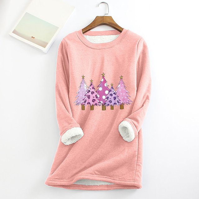 Meihcang Chandails en Molleton pour Femmes Grande Taille Graphique Arbre de Noël Col Rond Chandail d'Hiver Chaud Doublé Sherpa