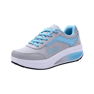 LOVZFMLL Wedges Sneakers for Women Fashion Non-Slip Lace-Up Comfort Walking Shoes Running Gym Athletic Workout Shoes Blue 8.5