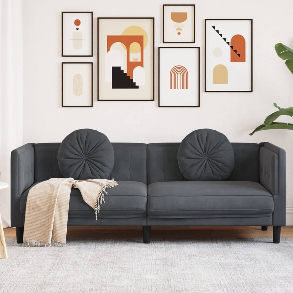 vidaXL Sofa avec Coussins 3 Places Velours Gris Foncé
