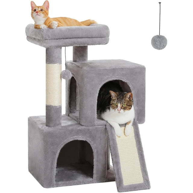 Cat Tree es Cat Tower with Dual Condos for Indoor Cats Plush Cat House with Padded Perch Scratching Ramp and Posts and Replaceable Balls