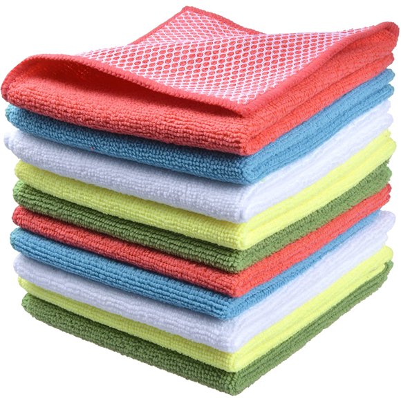 LoonWear Microfiber Dish Cloth for Washing Dishes Dish Rags Best Kitchen Washcloth Cleaning Cloths with Poly Scour Side 5 Color Assorted 12inchx12inch 10pack Assorted Color 12inchx12inch 10pack