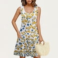 thumbnail image 1 of Ovzne Robes pour Femmes Robe de Plage Robe Décontractée et Tendance pour Femmes Imprimée Col Rond Sans Manches avec Poche Robe Courte Décontractée Robe de Printemps Imprimée Liquidation, 1 of 7