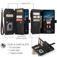 thumbnail image 2 of CaseMe Wallet Case Premium Handmade PU Leather Phone Case Card Slots Magnetic Closure Zipper Pocket Kickstand Flip Case with Hand Strap for iPhone 14 Pro (Black), 2 of 9