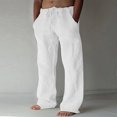 thumbnail image 1 of CHUANK Linen Clothing For Men Contemporary Comfortable Quality Soft Linen Solid Color Trousers With Pocket Drawstring Casual Pants, 1 of 7