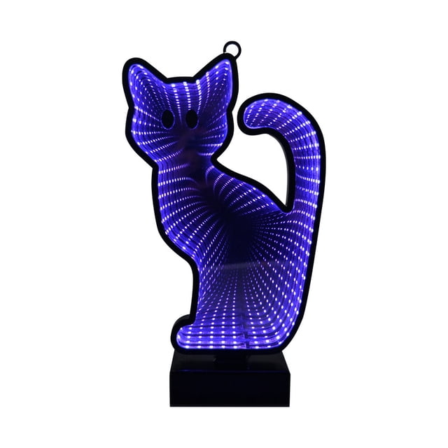 Way to Celebrate Halloween 12-Inch Purple Cat LED Infinity Light Decoration